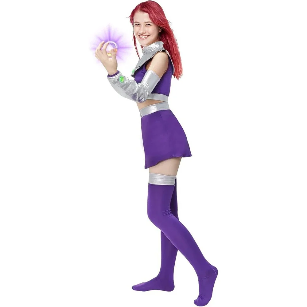 EJWCIG Starfire Costume Princess Women Raven Halloween Purple Bodysuit Outfit